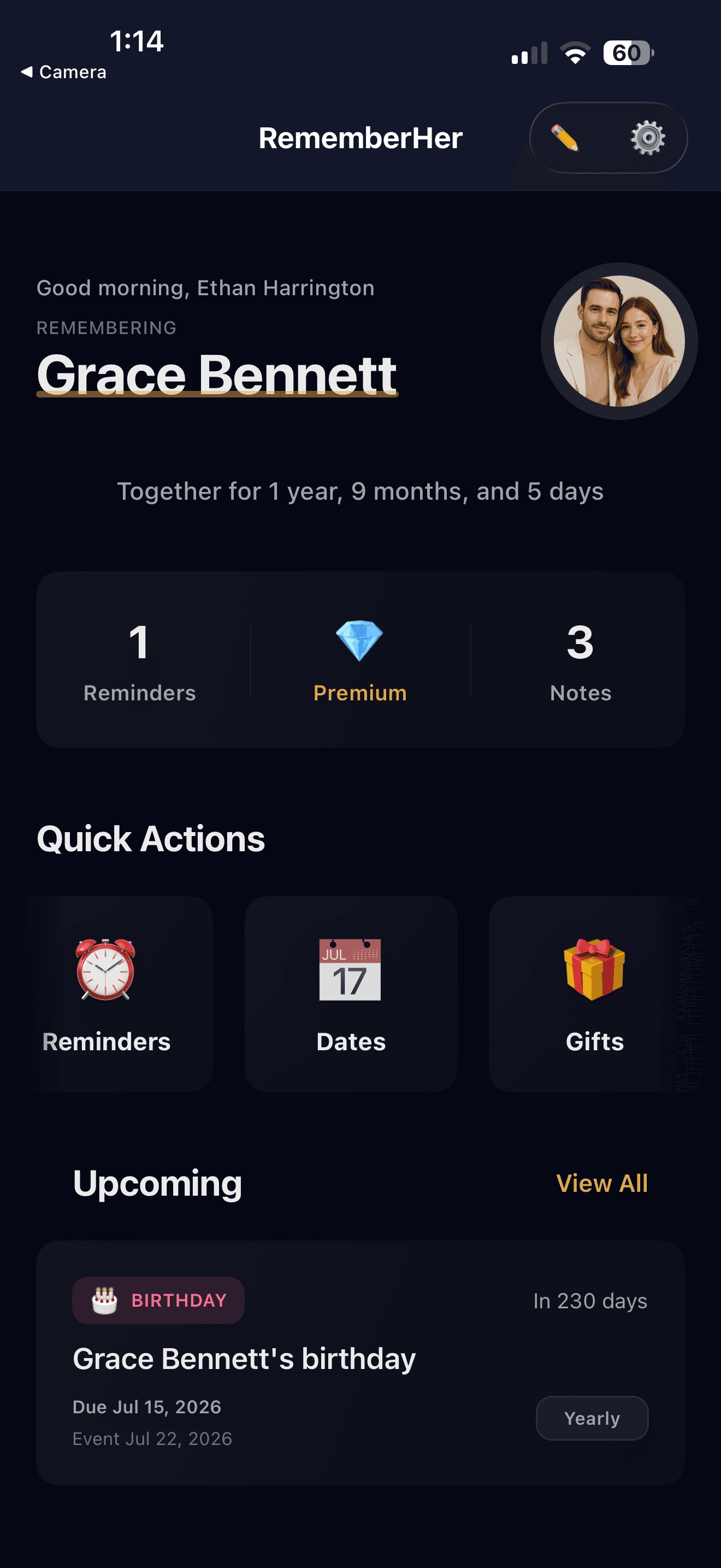 RememberHer app - Partner management screen